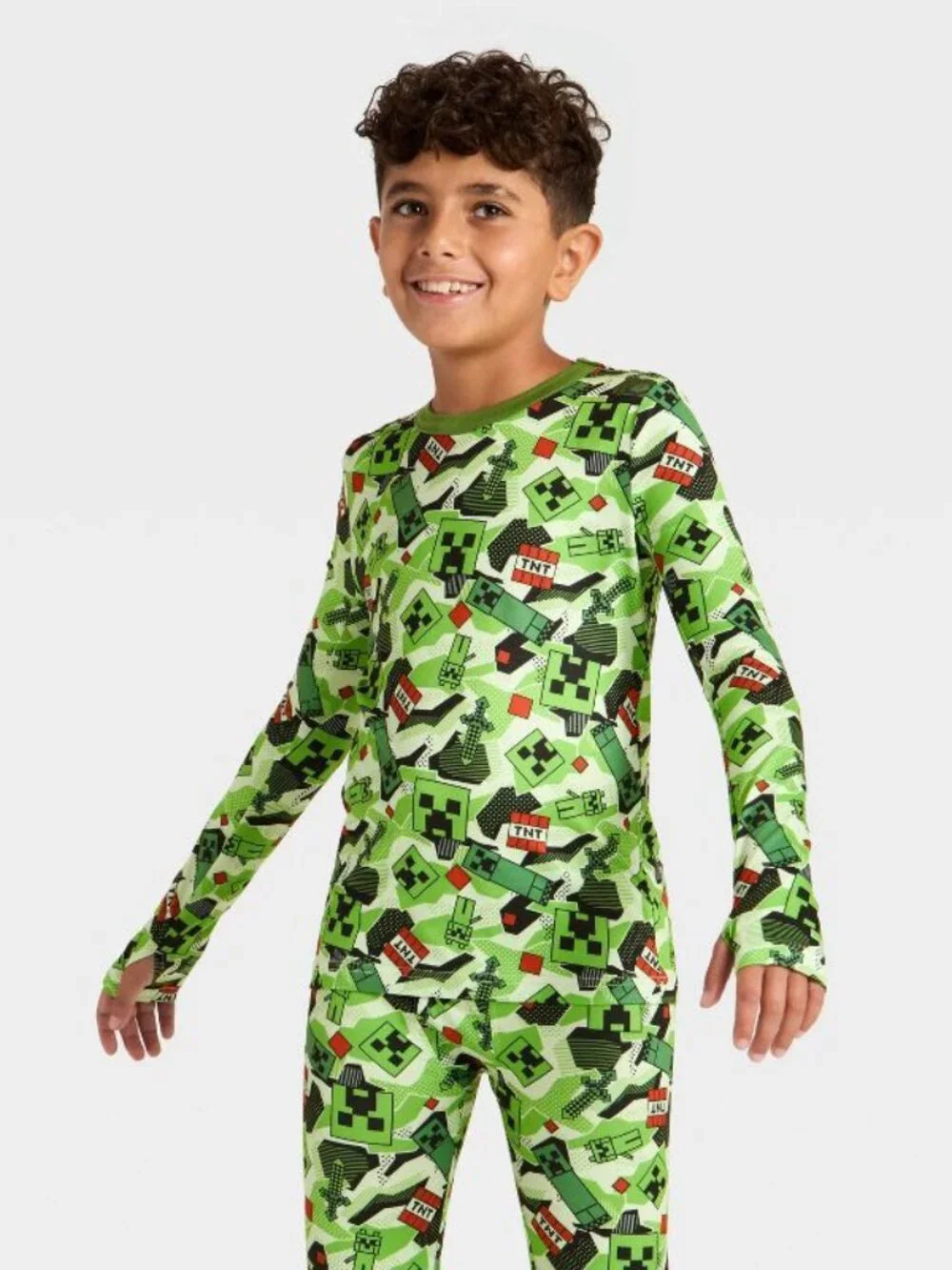NEW Boys' Minecraft Thermal Underwear Set - Green XS (4-5)